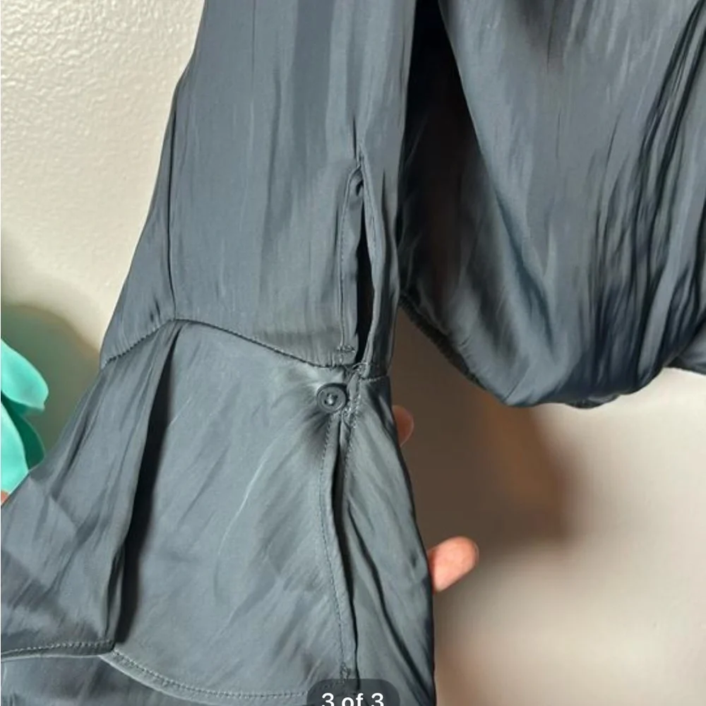 A New Day Silky Ruffle Blouse, Large, NWT, Charcoal Grey - Picture 3 of 3